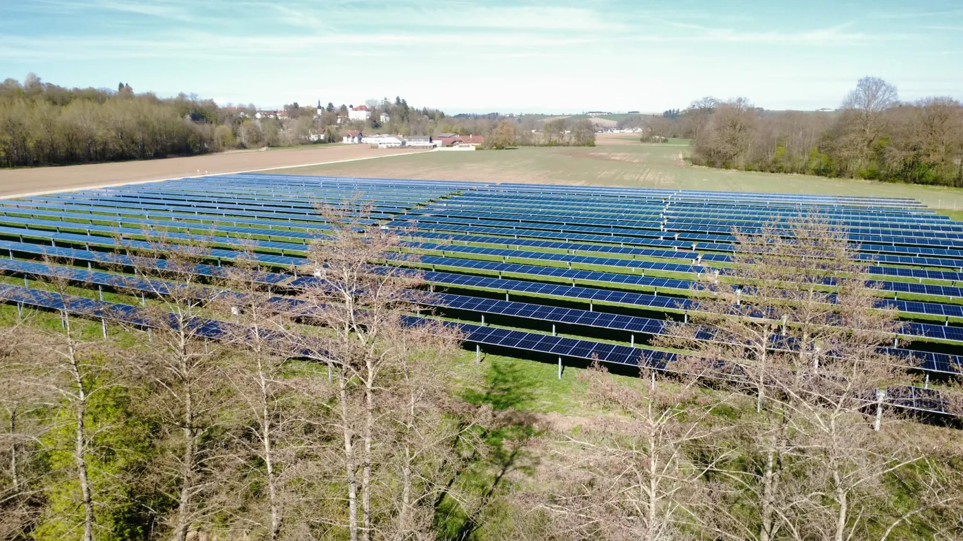 Tracker rows of a solar park